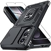 Janmitta Compatible with Samsung Galaxy S25 Edge Case Built in Slide Camera Lens Cover+Screen Protector+Finger Ring Holder Kickstand,Heavy Duty Shockproof Full Body Phone Cover,2025 Black