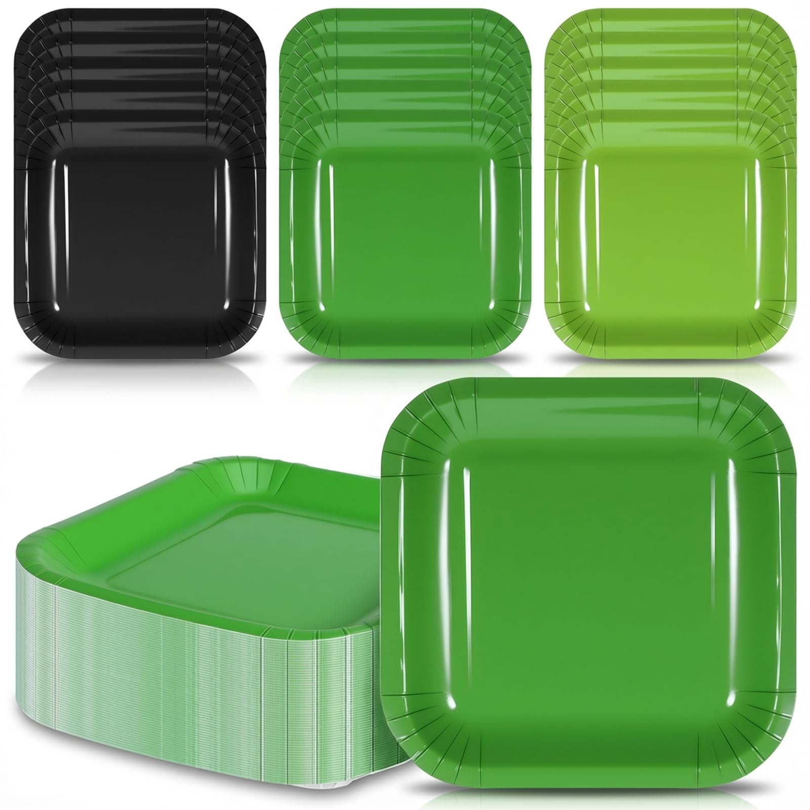 Photo 1 of 120 Pcs Square Paper Plates, Disposable Square Birthday Party Dessert Plates, Paper Dinner Plate for Party Theme Decorations Wedding Halloween Bridal Shower(Black, Grass green, Dark green, 7 Inch)