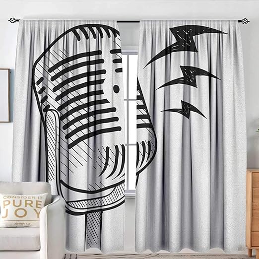 Amazon Com Rod Pocket Blackout Curtain Doodle Retro Microphone