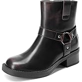 DREAM PAIRS Women's Ankle Booties Side Zipper Motorcycle Boots Square Toe Chunky Low Heel Fashion Buckles Biker Riding Boots