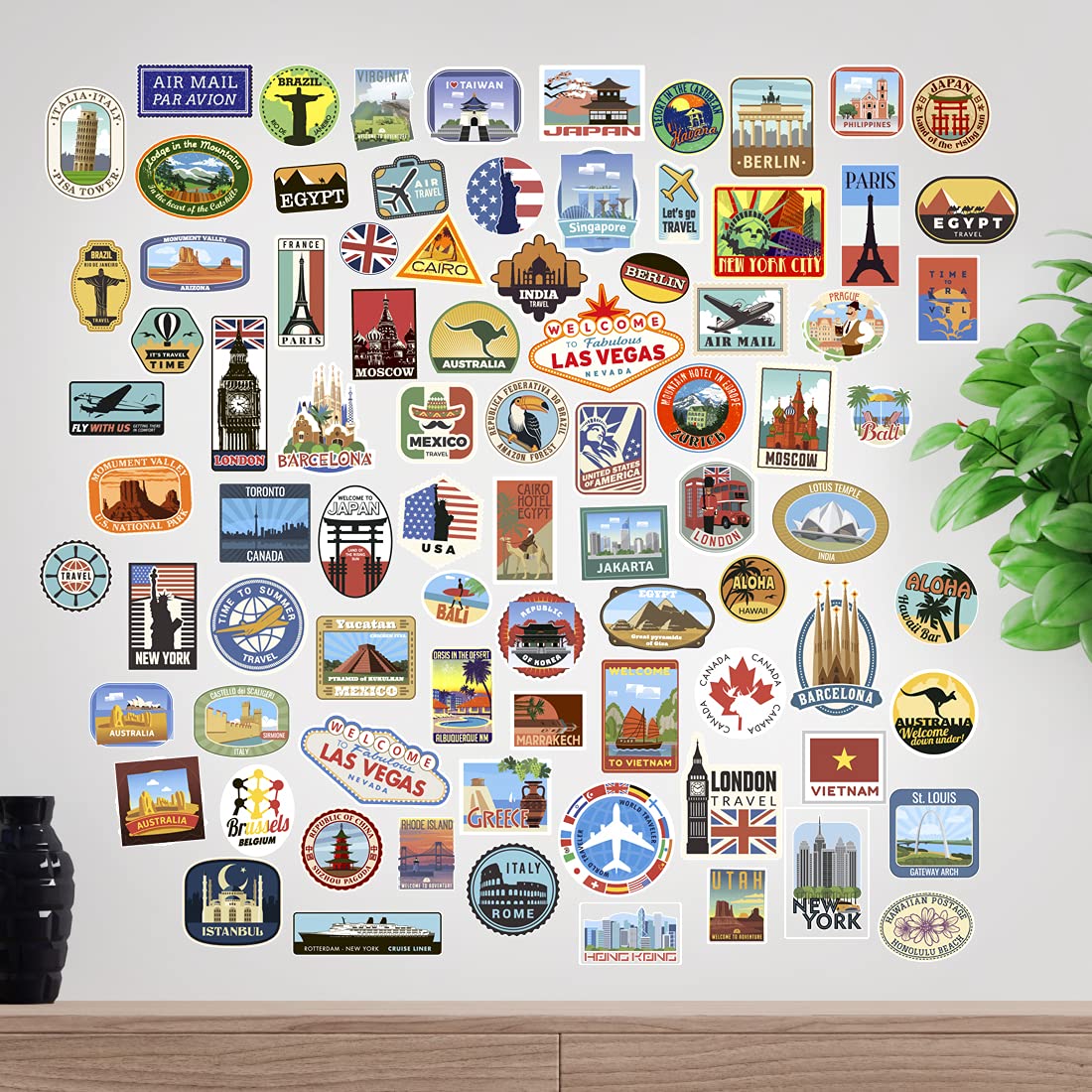 Luggage Stickers 85x Suitcase Patches Vintage Travel Labels Retro Vintage Graffiti car stickerbomb Style Vinyl Decals Door Skateboard Cafe Fridge Patches Sticker Scrapbooking Planner Fridge