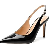 RLYGHWAO Women's Pumps, Slingback Pointed Toe Stiletto High Heels, Fashion Adjust Buckle Patent Shoes for Women 3.3 inch