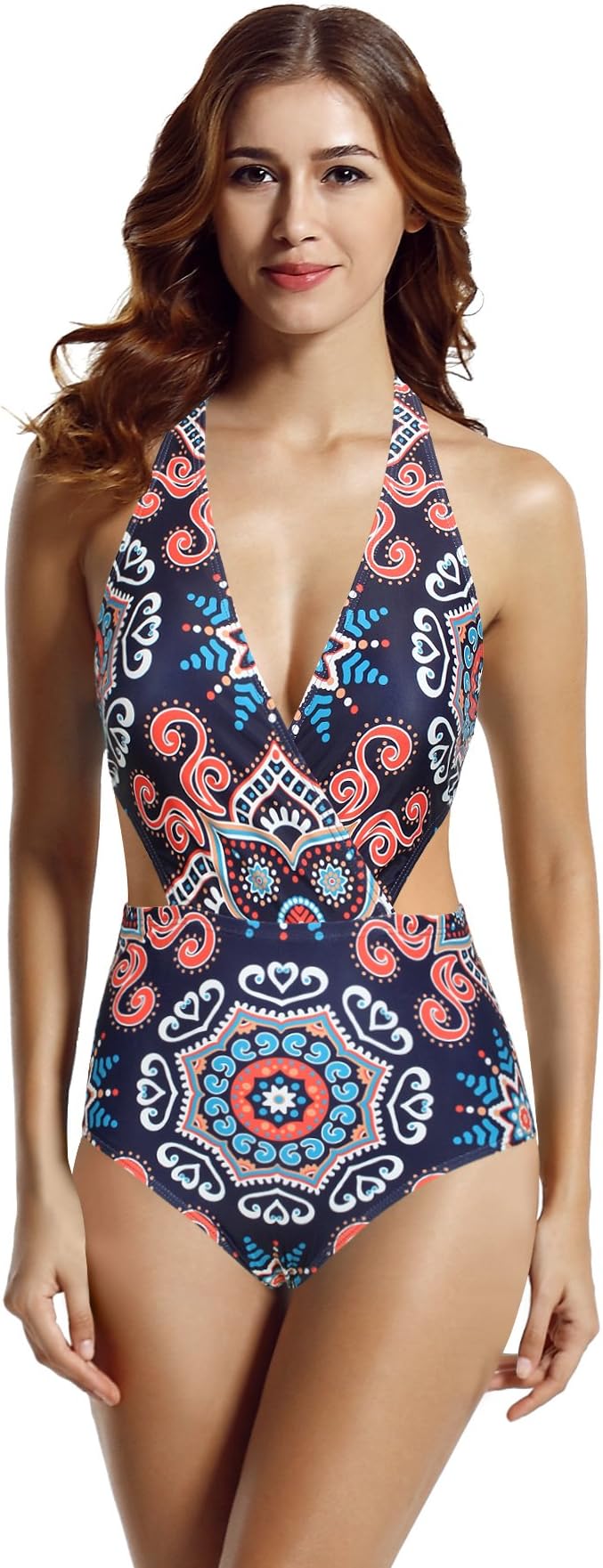 Women's Surplice Neckline High Waisted Halter One Piece Monokini Swimsuit