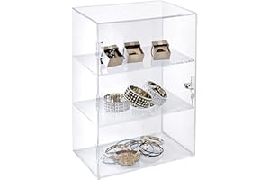 Azar Displays 255412 Acrylic Lockbox Countertop Display Case w/ 2 Shelves 12.375"" Wide, Clear