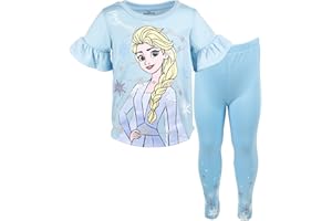 Disney Princess Frozen Moana Little Mermaid Floral Girls T-Shirt & Leggings Outfit Set Toddler to Big Kid Sizes (2T - 14-16)