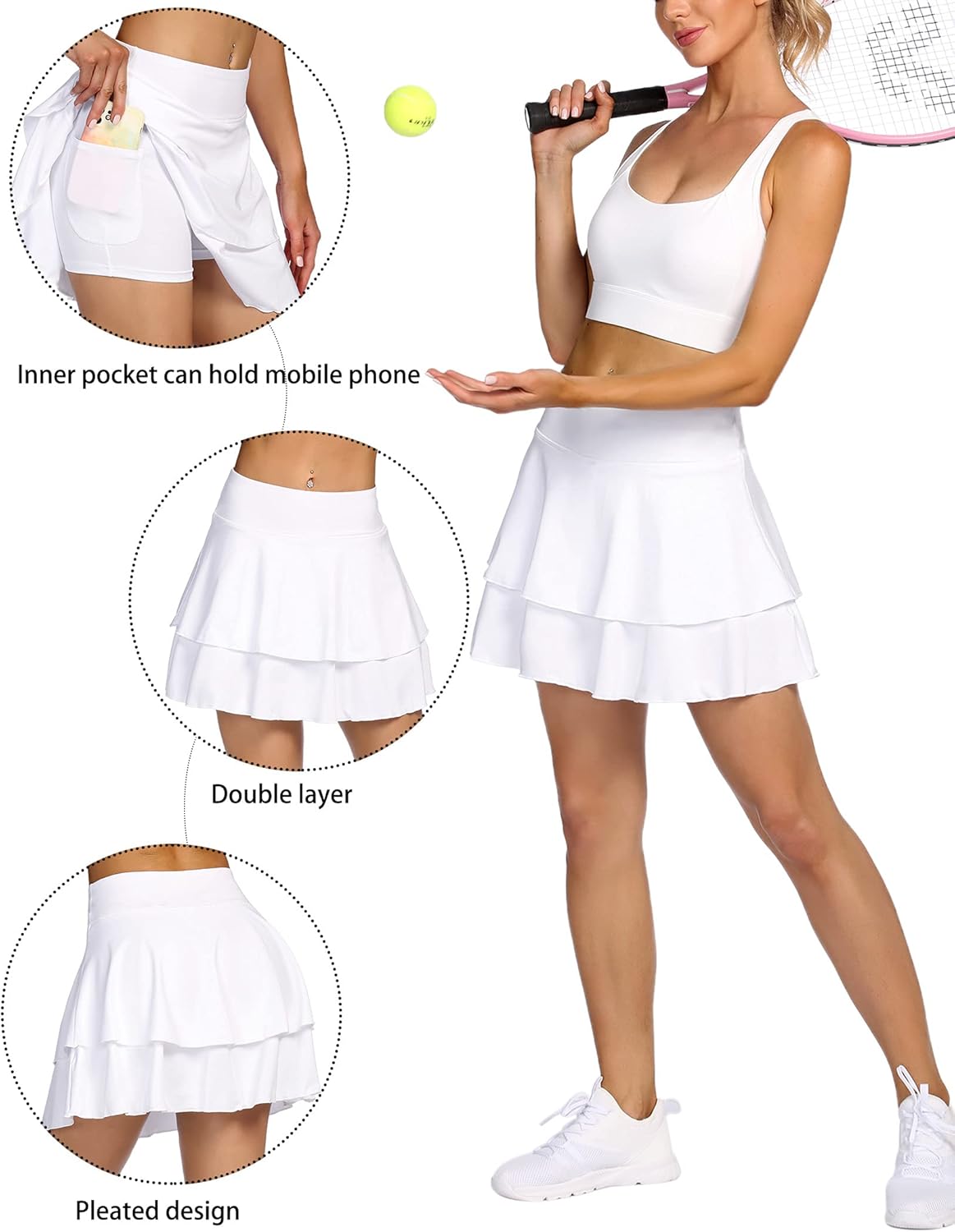 COOrun Women's Active Skort Athletic Ruffle Pleated Tennis Skirt for Running Golf Workout: Clothing
