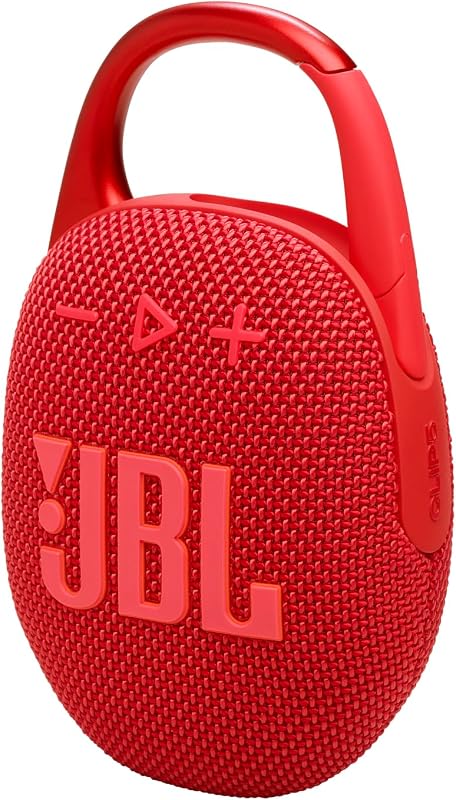 Clip 5, Enceinte Bluetooth ultra-portable, mousqueton intégré, son JBL Pro, basses percutantes, 12 heures d'autonomie, fonction Playtime Boost, résistante à l'eau et à la poussière IP67, en rouge