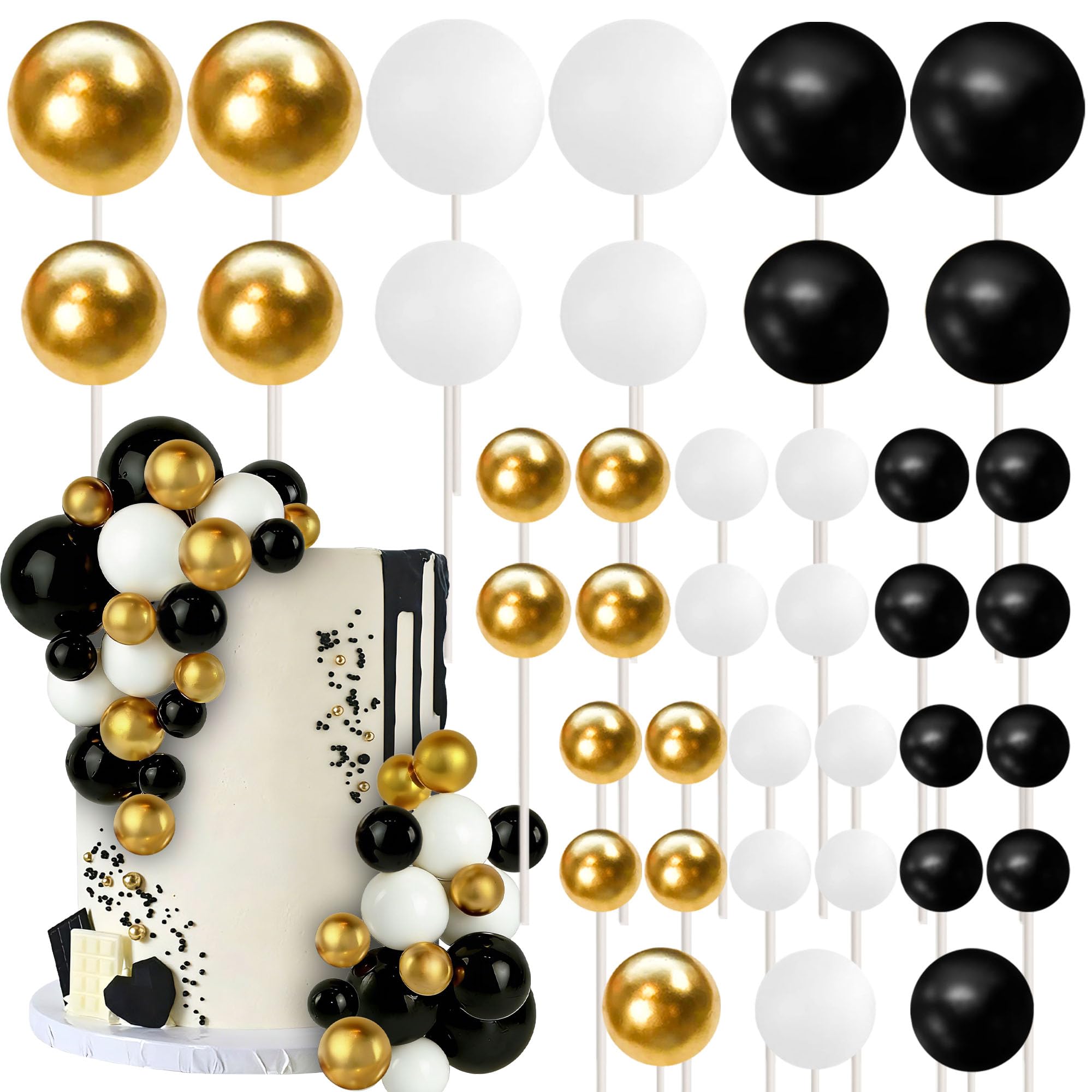 SYKYCTCY 75 Pack Ball Cake Toppers Balls Cupcake Toppers Foam Ball Shaped Cake Picks DIY Balloons Cake Insert Topper for Wedding Enagement Baby Shower Birthday Party Cake Decorations Supplies