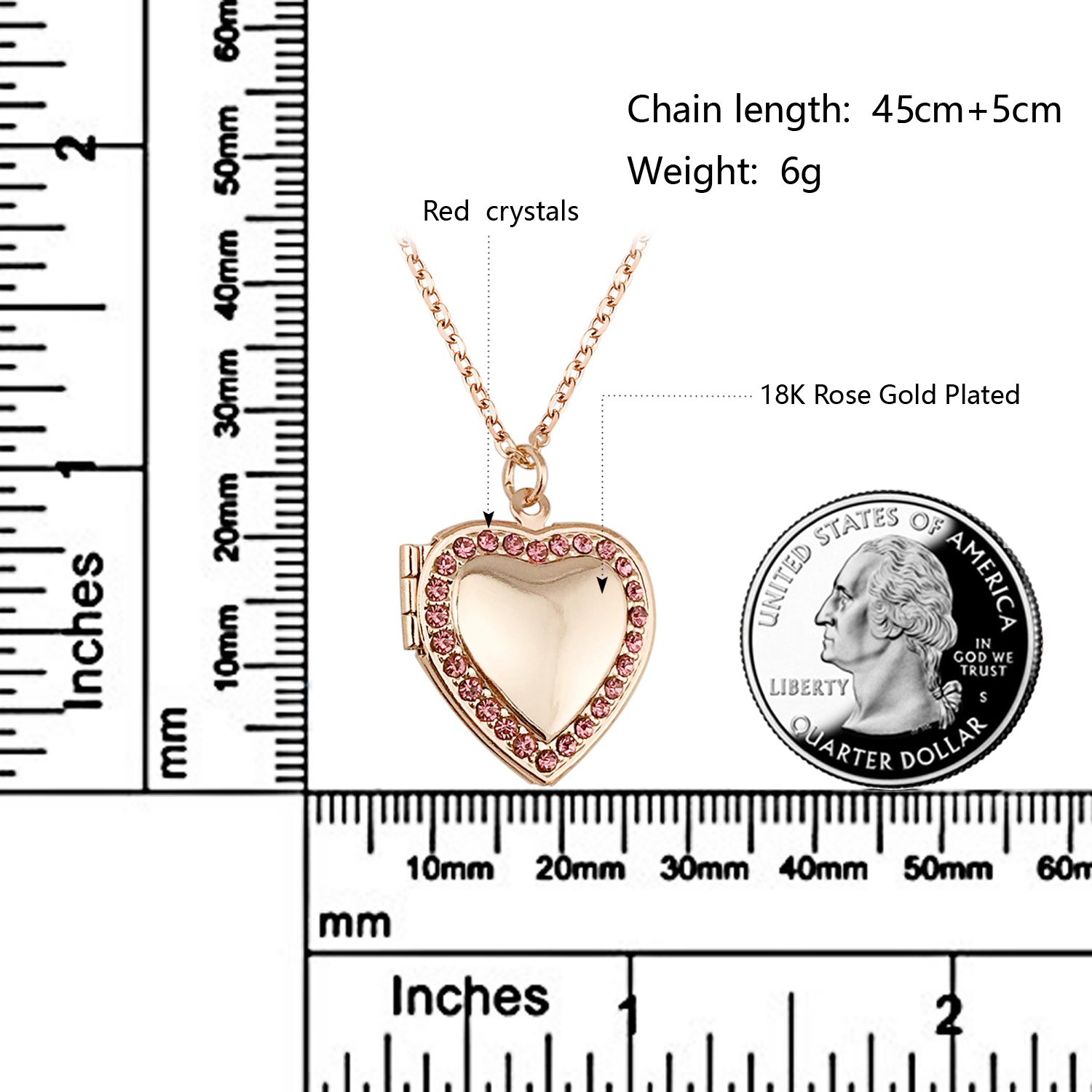 YOUFENG Love Heart Birthstones Locket Necklace Holds Pictures Paved Blue Red White CZ Rose Gold Living Memory Photo Lockets