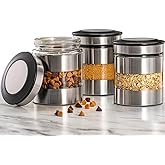 Le'raze Quality Stainless Steel Canister Set of 3 for Kitchen Counter with Glass Window & Airtight Lid - Food Storage Containers with Lids Airtight - Pantry Storage and Organization Set