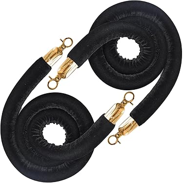 NovelBee 2-Pack Velvet Stanchion Ropes - 10ft Black Queue Barriers With Silver Hooks For Crowd R 586102 - View #5