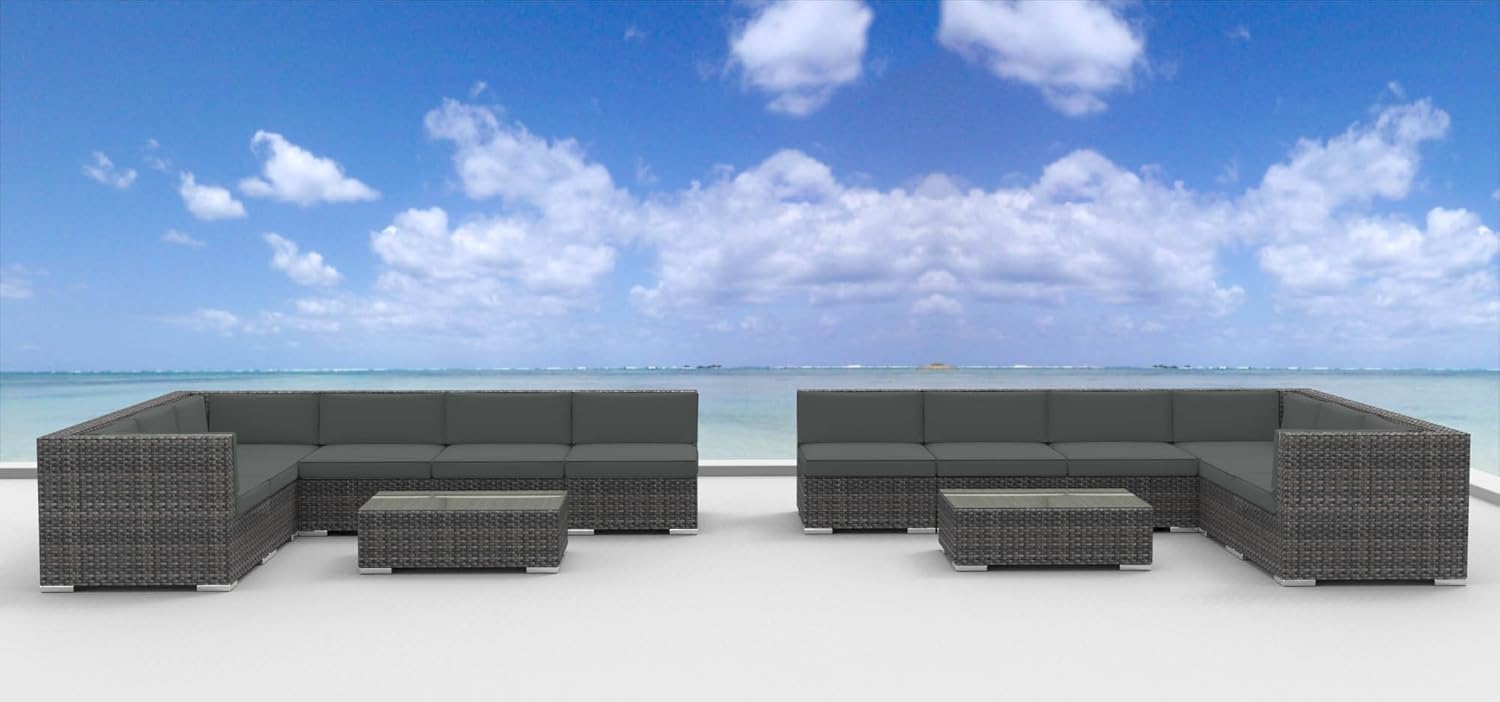 Amazon Com Urbanfurnishing Net 14b Lajolla Charcoal 14 Piece Modern Wicker Patio Furniture Sofa Sectional Couch Set Outdoor And Patio Furniture Sets Garden Outdoor