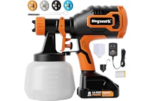 Heywork 21V Cordless Paint Sprayer, Spray Paint Gun, 3 Adjustable Modes with 4 Copper Nozzles, Electric Paint Sprayer for House Painting, Paint Sprayers for Home Interior (2.0Ah Battery Included)