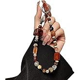 LIFCIUSO Phone Charm with Crystal/Handpainted Bead, Kawaii Hands-Free Wrist Strap for Women Girl, Cute Leopard Print Shell Bead, Luxury Bling Diamond Glitter Beaded, Phone Lanyard