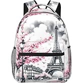 amepay Paris Backpack, Lightweight Backpacks for Travel Work School Sport, Romantic Back Pack Gift for Women Girls, Eiffel Tower and Cherry Blossom Laptop Books Casual Daypack, 11.4&times;5.9&times;15.7 Inch