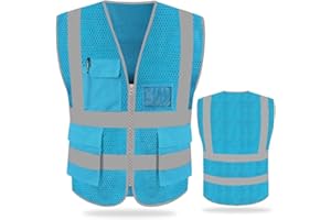FEimaX High Visibility Safety Vest Mesh Reflective Work Vests for Men Women with Pockets and Zipper Meets ANSI/ISEA Standards