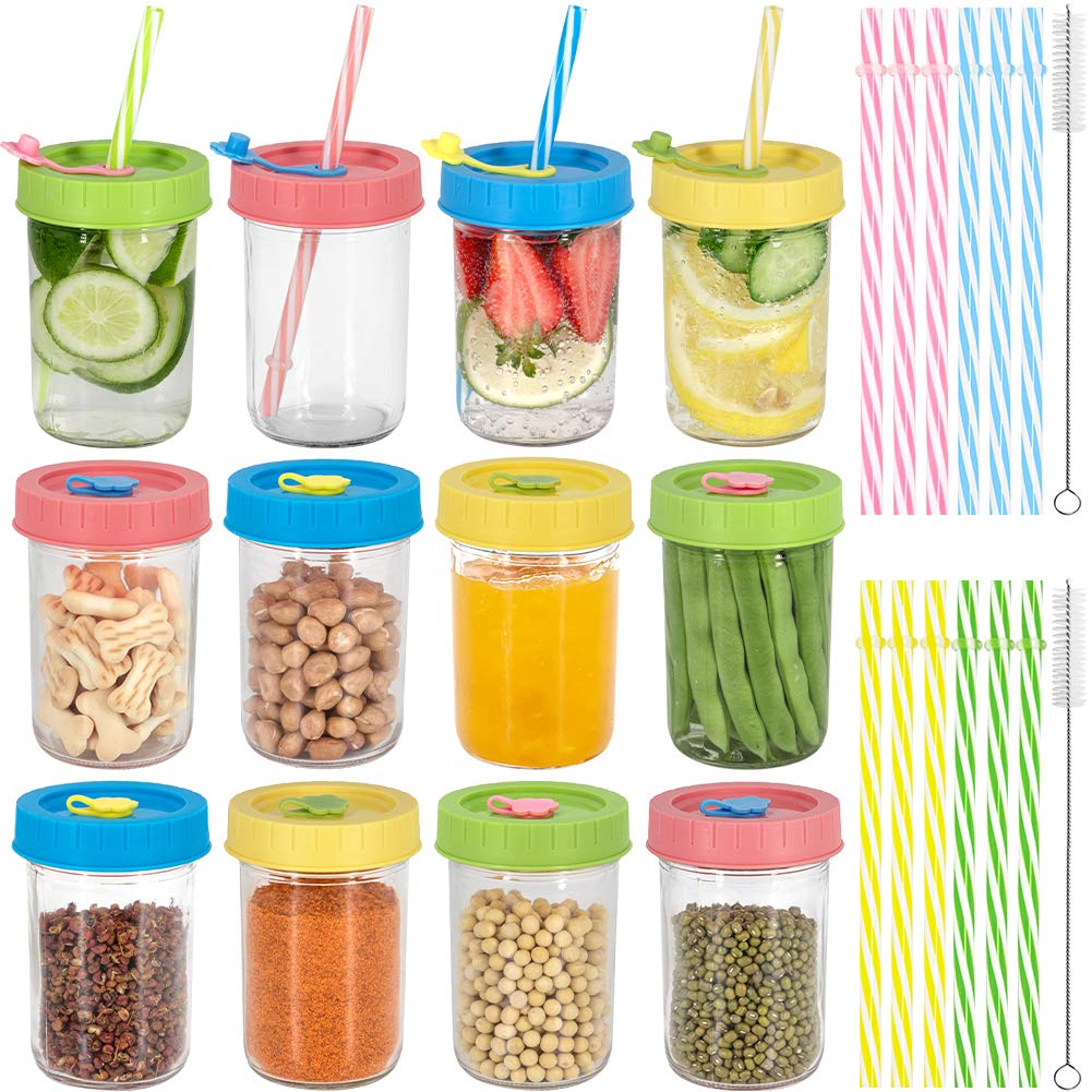 Glass Kids Cups Toddler Drinking Bottle Mason Drinking Jars, 8oz Mason Jars Regular Mouth Spill-proo