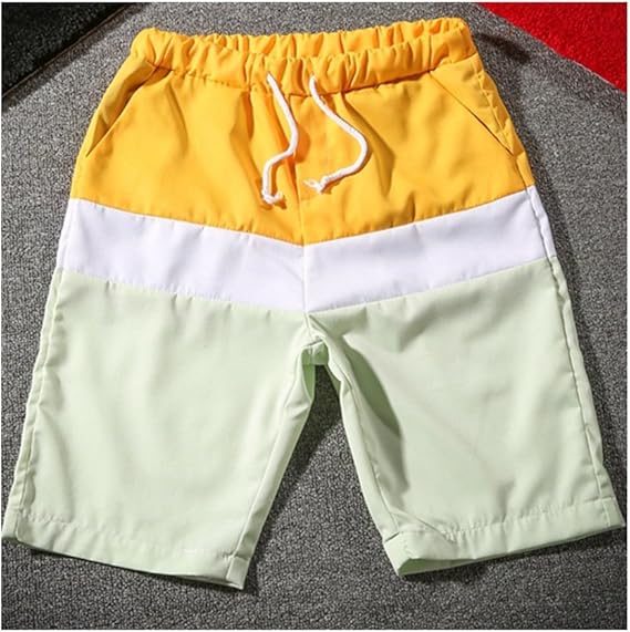 Amazon ショットパンツ メンズ ボーダー柄 短パン メンズ カジュアル ハワイビーチ系 ビーチパンツ 3色 M イエロー ショートパンツ 通販