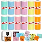HuiJuKeJi 12 Rolls Mini Printer Sticker Paper,Thermal Self-adhesive paper 57 * 25mm,12 Rolls of Colour Paper for Pocket Inkless Portable Bluetooth Printer to Print Photo,Note