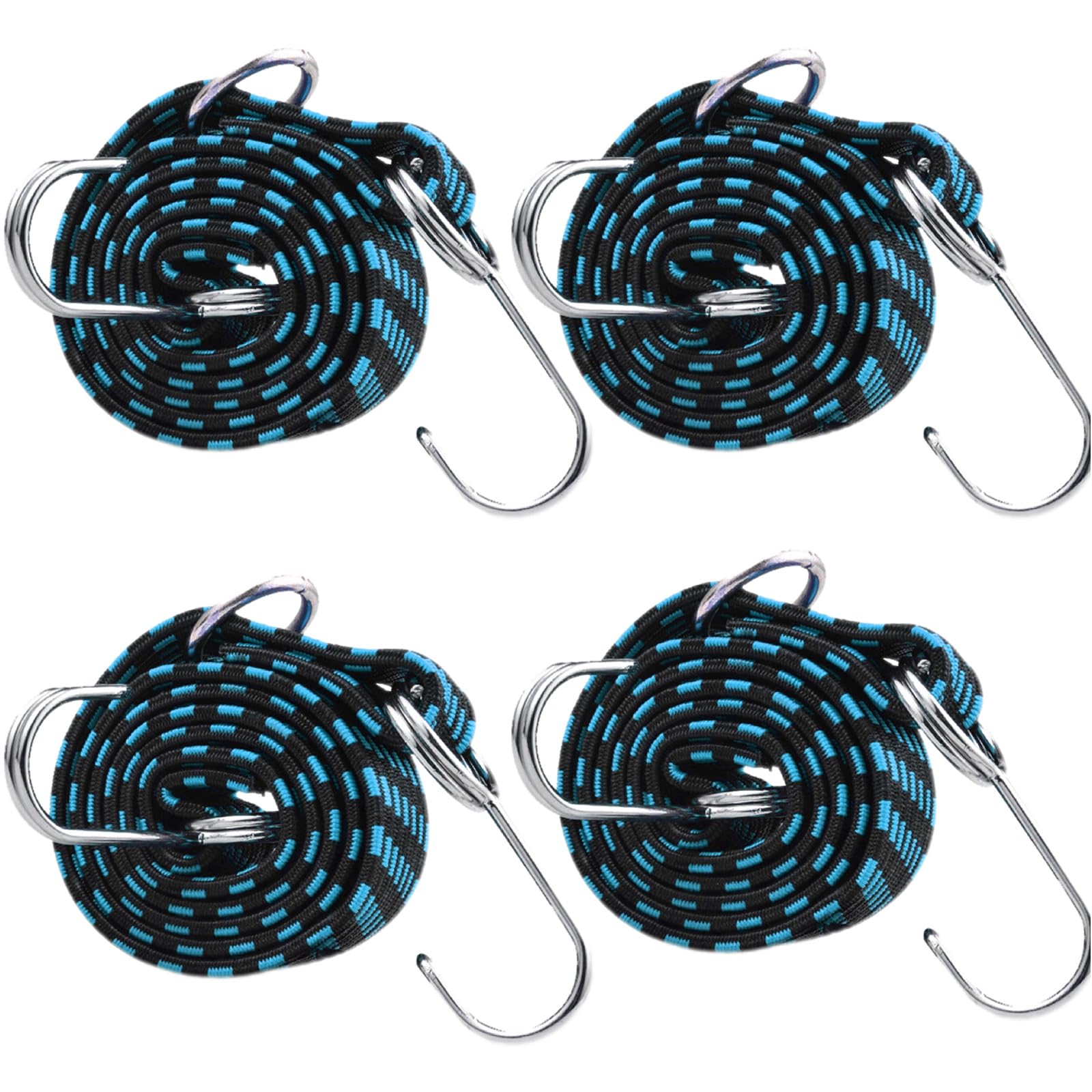 XUTONG Elastic Octopus with Hooks, 4 Pieces 1 m Adjustable Tensioners Elastic Tie Down Straps with Hooks, Luggage Tensioners, Adjustable Elastic Cord for Motorcycle, Camping, Canopy, Blue.