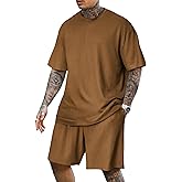 Lexiart Mens Casual 2 Piece Outfits-Short Sleeve Athletic Set Oversize T-Shirts Drawstring Tracksuit Set