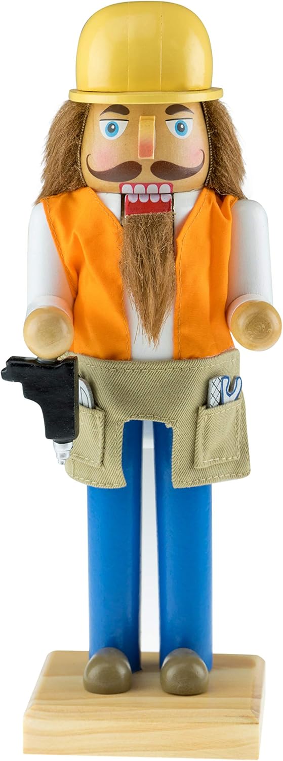 Nutcrackers - Clever Creations Construction Worker 10 Inch Traditional Wooden Nutcracker, Festive Christmas Décor for Shelves and Tables
