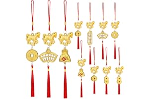 Geosar 2026 Chinese New Year Horse Charm Red Tassel Ornaments Chinese Knot Feng Shui Decorations for Lunar New Year Wealth Good Luck (12 Pcs,Horse Copper Coins)