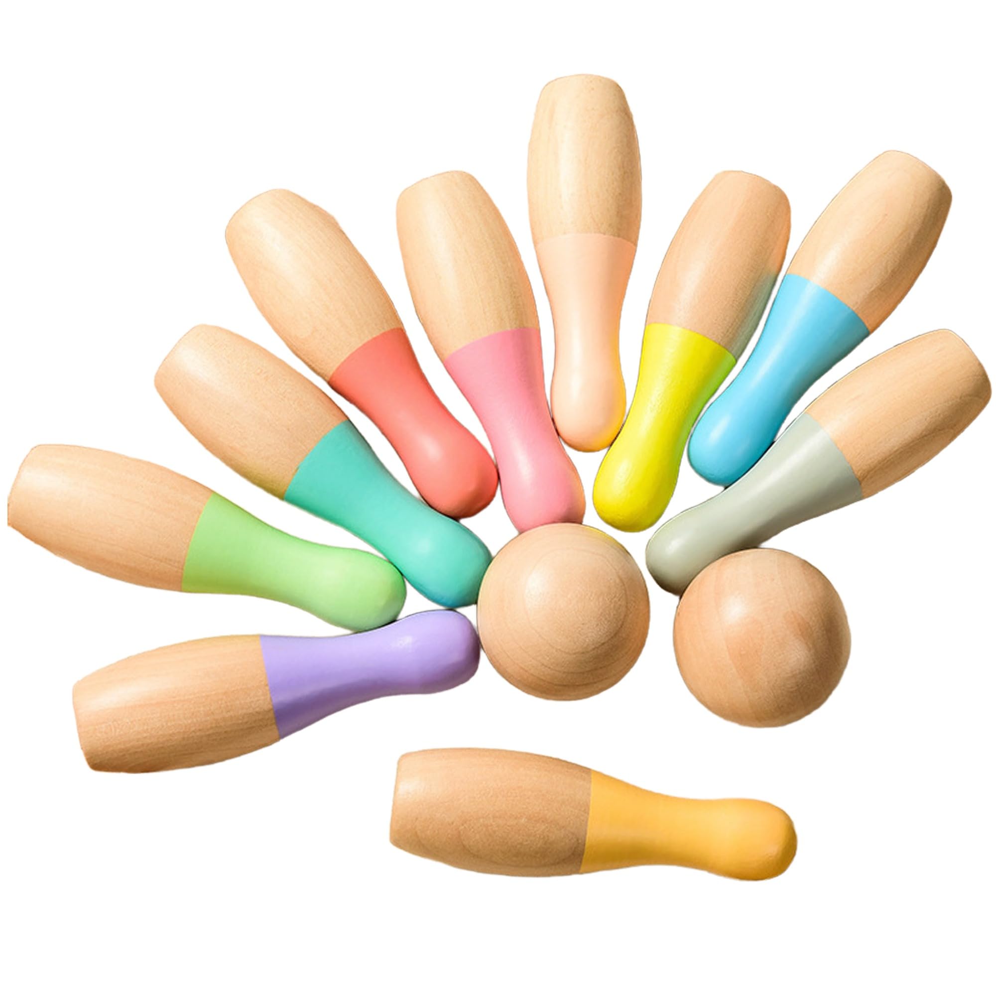 BEACENOV Wooden Bowling Set for Kids, Wooden Toddler Toys, Toddler Indoor or Outdoor Sports Games & Toys for Baby Boys Girls Ages 3-7 Years Old, 12Pcs Wood Bowling Pins and Balls