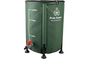 Rain Barrel - 13.2-Gallon/50-Liter Collapsible Water Container for Catching Rainwater - Portable Water Tank with Outflow Valve by Pure Garden (Green)