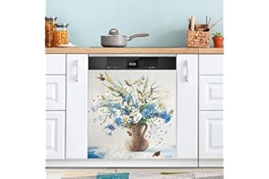 JIPONI Dishwasher Magnetic Cover Flowers Butterfly Oil Painting Dishwasher Magnetic Kitchen Art Decor, Dishwasher Magnetic Sticker 23 W x 26 H Inch