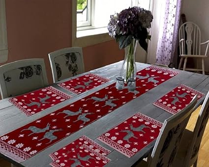 Galaxy Home Decor Dining Table Runner with Six Mats Jacquard Fabric Set of six mats with one Runner - Set of 7