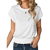 Remidoo Women Batwing Sleeve Crop Top Tee Casual Banded Bottom Cropped T Shirt Tops