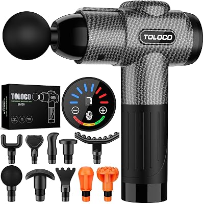 TOLOCO Massage Gun, Deep Tissue Back Massage for Athletes for Pain Relief, Percussion Massager with 10 Massages Heads & Silent Brushless Motor, Valentines Day Gifts for Him Her, Carbon