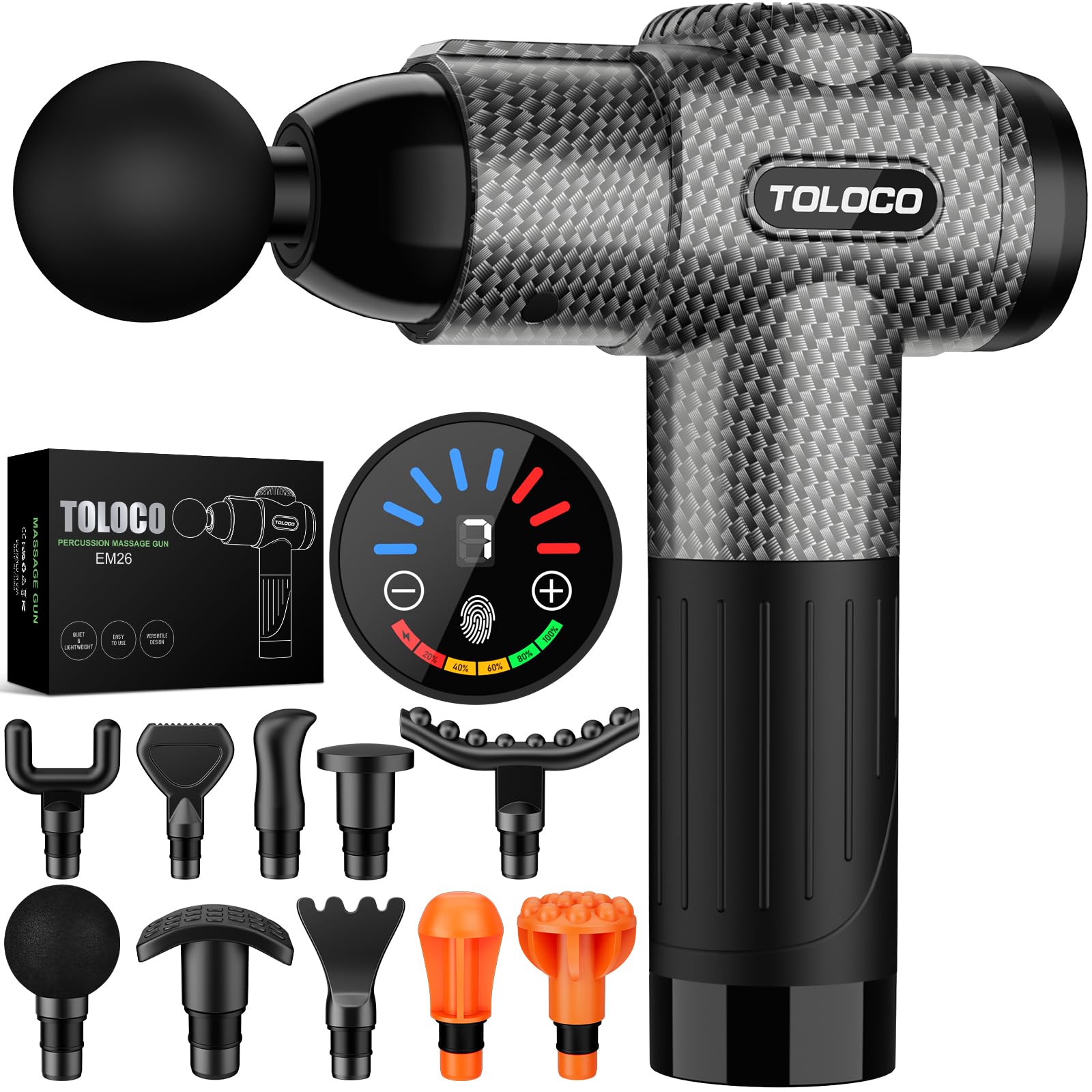 Photo 1 of TOLOCO Massage Gun, Deep Tissue Back Massage for Athletes for Pain Relief, Percussion Massager with 10 Massages Heads & Silent Brushless Motor, Valentines Day Gifts for Him Her, Carbon