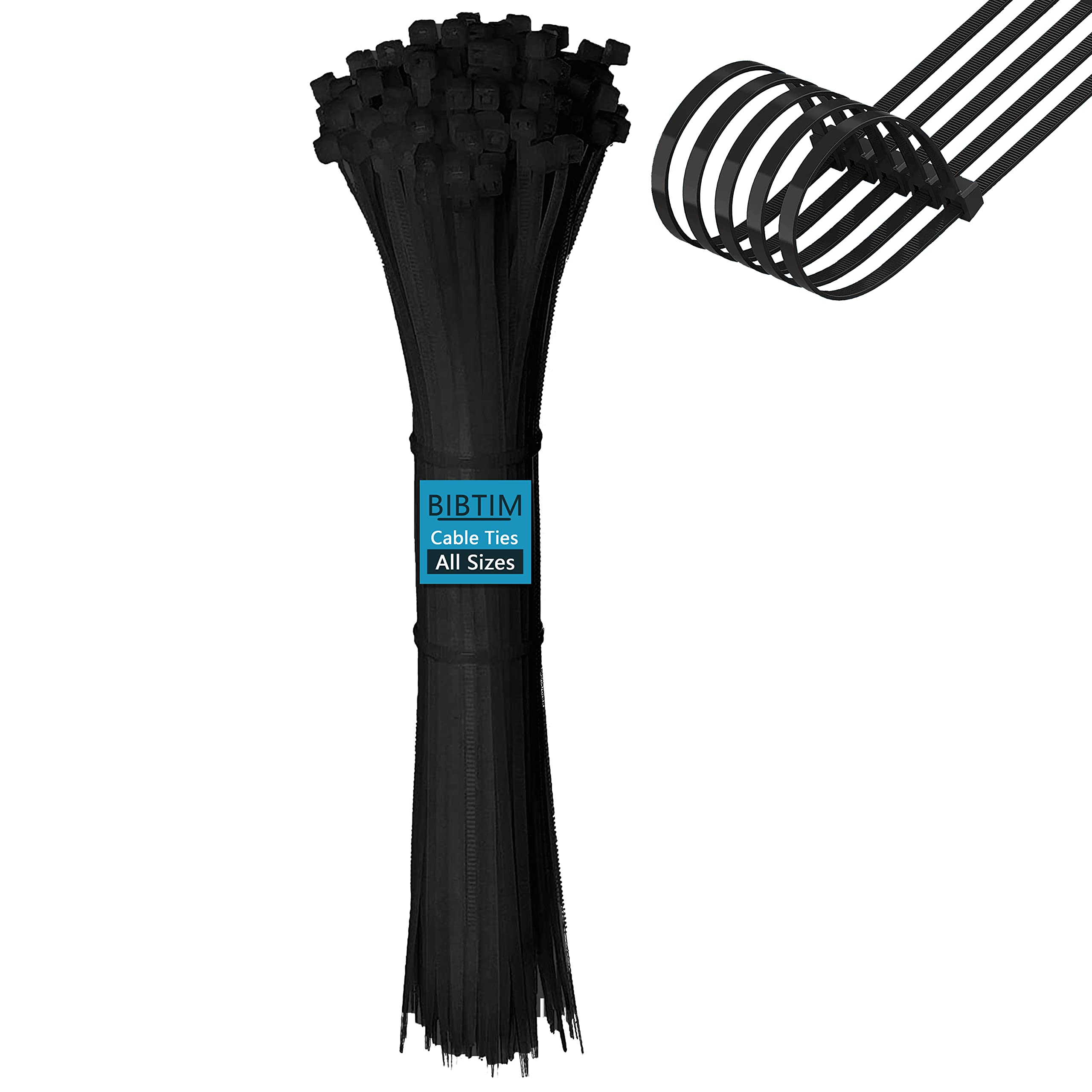 BIBTIM 100Pack Cable Ties 100/150/200/250/300/350/400/450/500/550mm Length 2.5 to 8.8mm Width Small Nylon Plastic Cable Ties Large Heavy Strong Cable Zipper Tie Self-Locking Nylon Tie