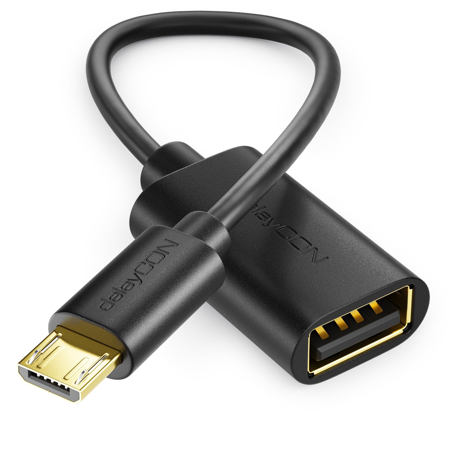 deleyCON 0.2 m USB 2.0 High Speed OTG Adapter - USB A to USB Micro B - S7 S7 Edge S6 S6 Edge S5 S4 Note 5 4 3 - Black