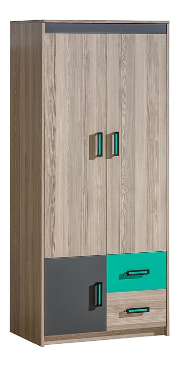 Schrank Kleiderschrank ULTIMO (COIMBRA ESCHE DUNKEL / GRAPHITE / GRÜN)