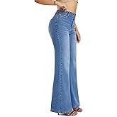 QICAMO High Waisted Wide Leg Flared Jeans for Women, Stretchy Loose Bell Bottom Jean with 5-Pocket