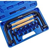 SIXIWANZI Valve Spring Compressor, 12pc C-Clamp Kit with Lapping Tool | 5 collet adapters, extension screws rod, black-oxide steel, valve grinding paste, sturdy storage case