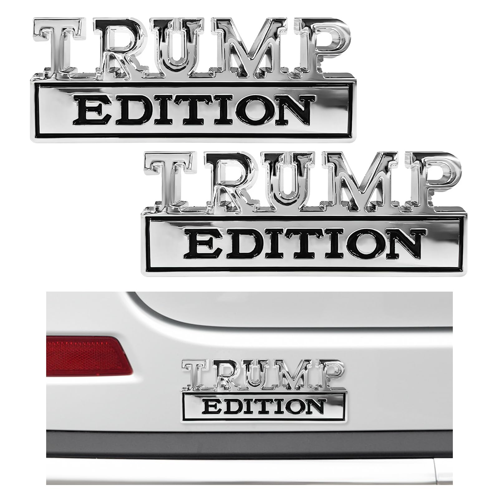 Photo 1 of Yourkar 2 Pack Trump Edition Car Emblem, 3D Sticker Decal, Cool Badge Decoration for Auto Fender Bumper, Universal Car Accessories (Silver&Black)