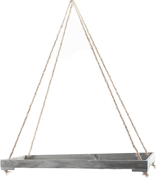 knuellermarkt.de Decken-Hängetablett aus Holz, grau mit Kordel zum