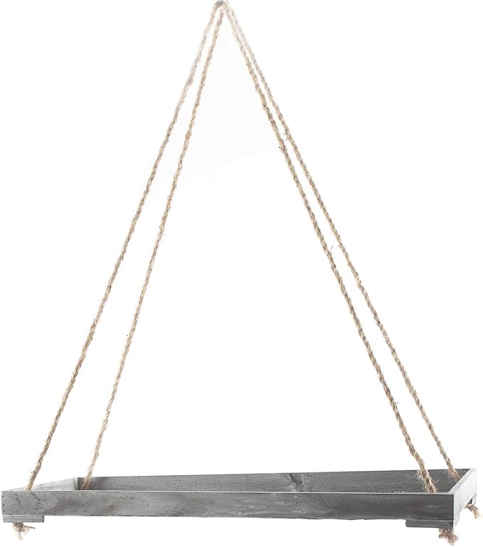 knuellermarkt.de Decken-Hängetablett aus Holz, grau mit Kordel zum