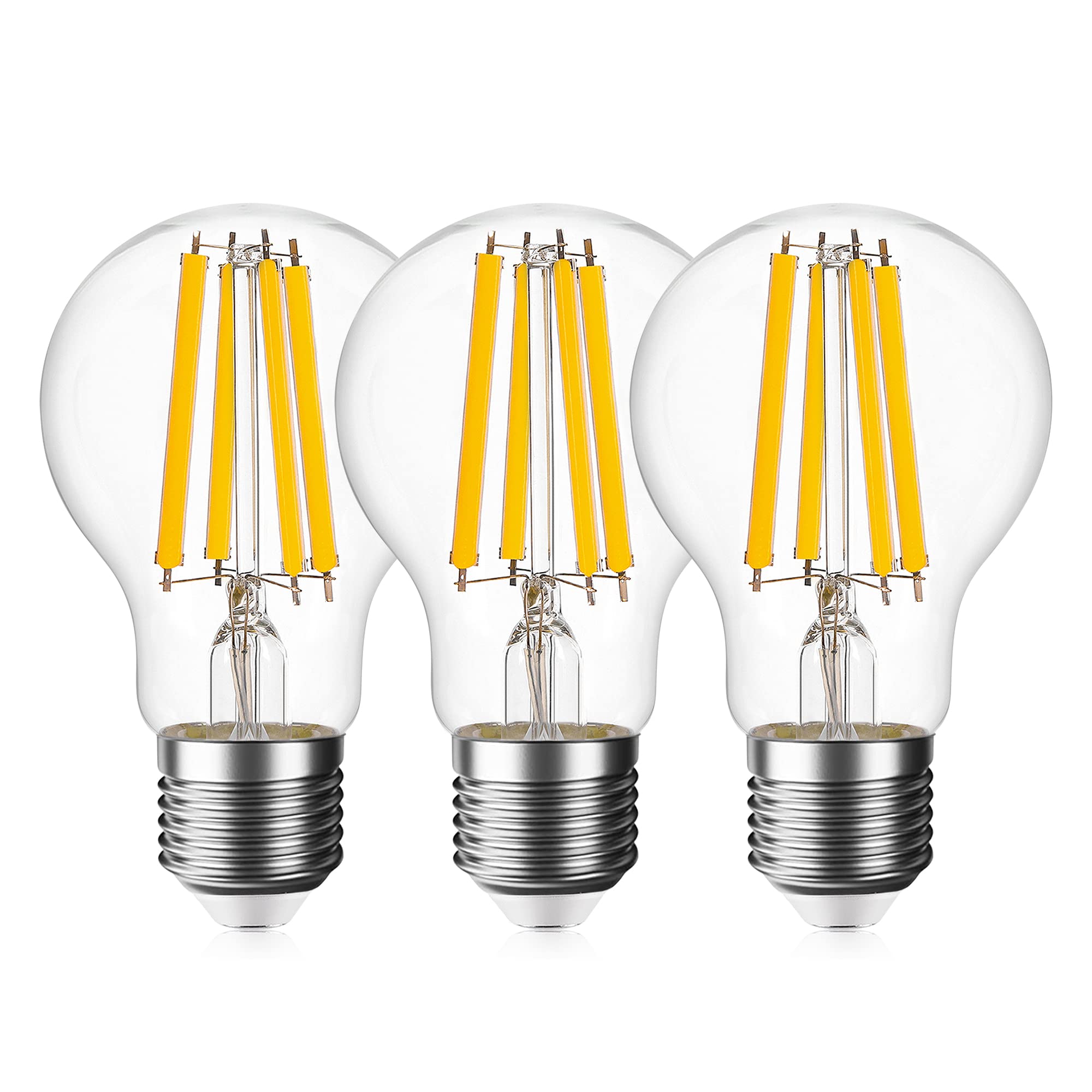 Genixgreen E27 Screw Bulbs, Edison Screw ES LED Light Bulb 100W 120W Equivalent, Dimmable 12W LED Bulb Antique Style Retro Clear Glass Screw Lamp A60/A19 2700K Warm White 1521LM - 3 Pack