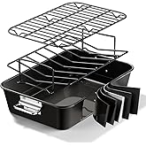 Armorbear Turkey Roasting Pan with Rack Non stick Carbon Steel Roaster 16x11 Inch, Dishwasher Safe, Deep Baking Broiler Pan for Oven Chicken, Bacon, Black