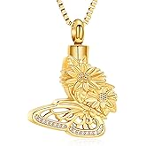 XSMZB Butterfly Sunflower Urn Necklace for Ashes for Women Cremation Jewelry Ashes Holder Keepsake Pendant Gift for Loss Loved One