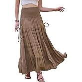 Allegra K Summer Maxi Skirts for Women 2026 Elastic High Waist Swing A Line Beach Skirt with Pockets
