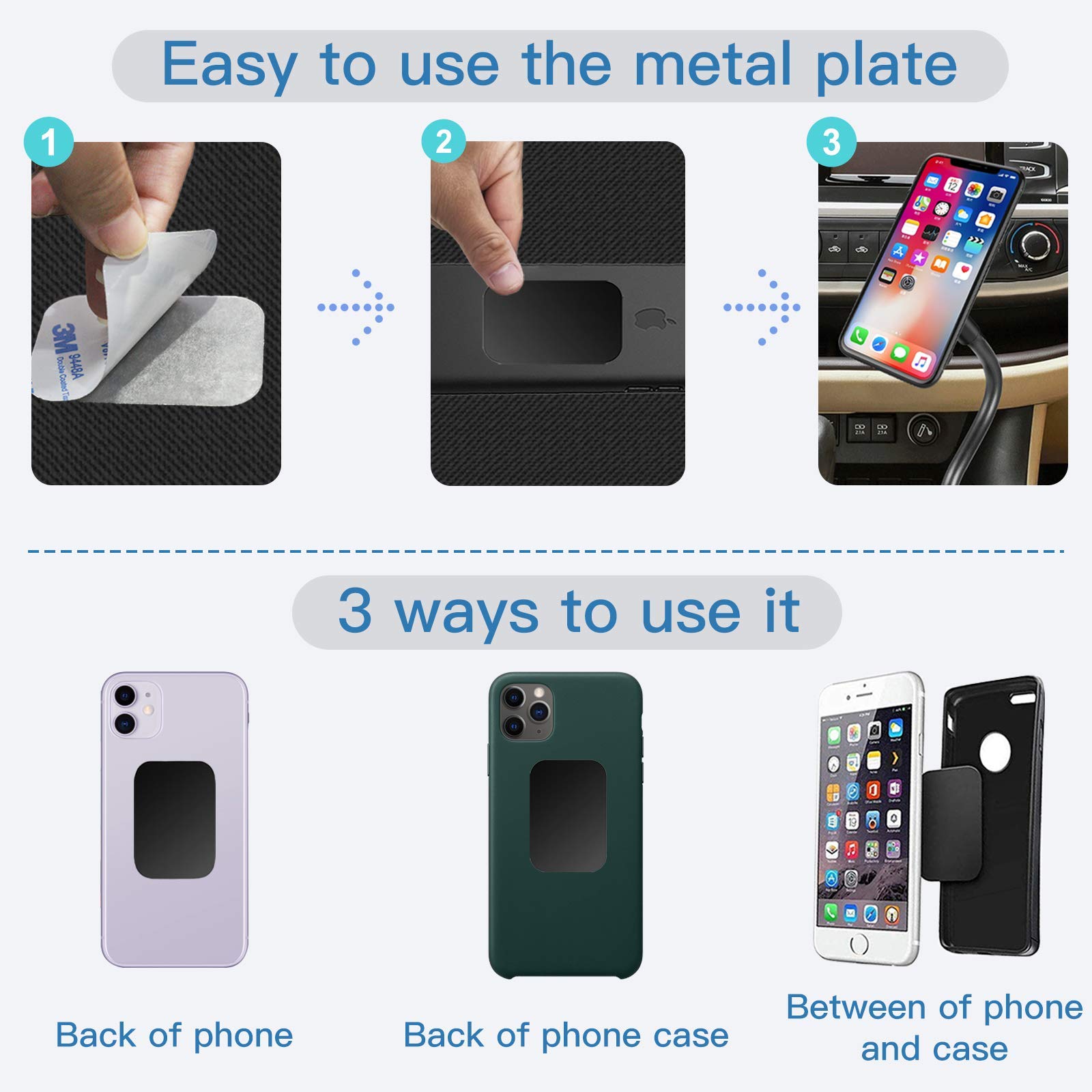 OWLKELA Mount Metal Plate for Phone Magnet Car Mount Holder Cradle with Adhesive, Universal Replacement Sticker Compatible with Magnetic Mounts - 10 Pack Black (4 Rectangle and 6 Round)