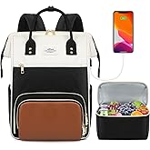 ETRONIK Lunch Backpack, 17.3 Inch Laptop Backpack with USB Port, Stylish Nurse, Teacher Work Bag with Insulated Cooler Lunch Box for Women Men/Travel, Black-Beige-Brown