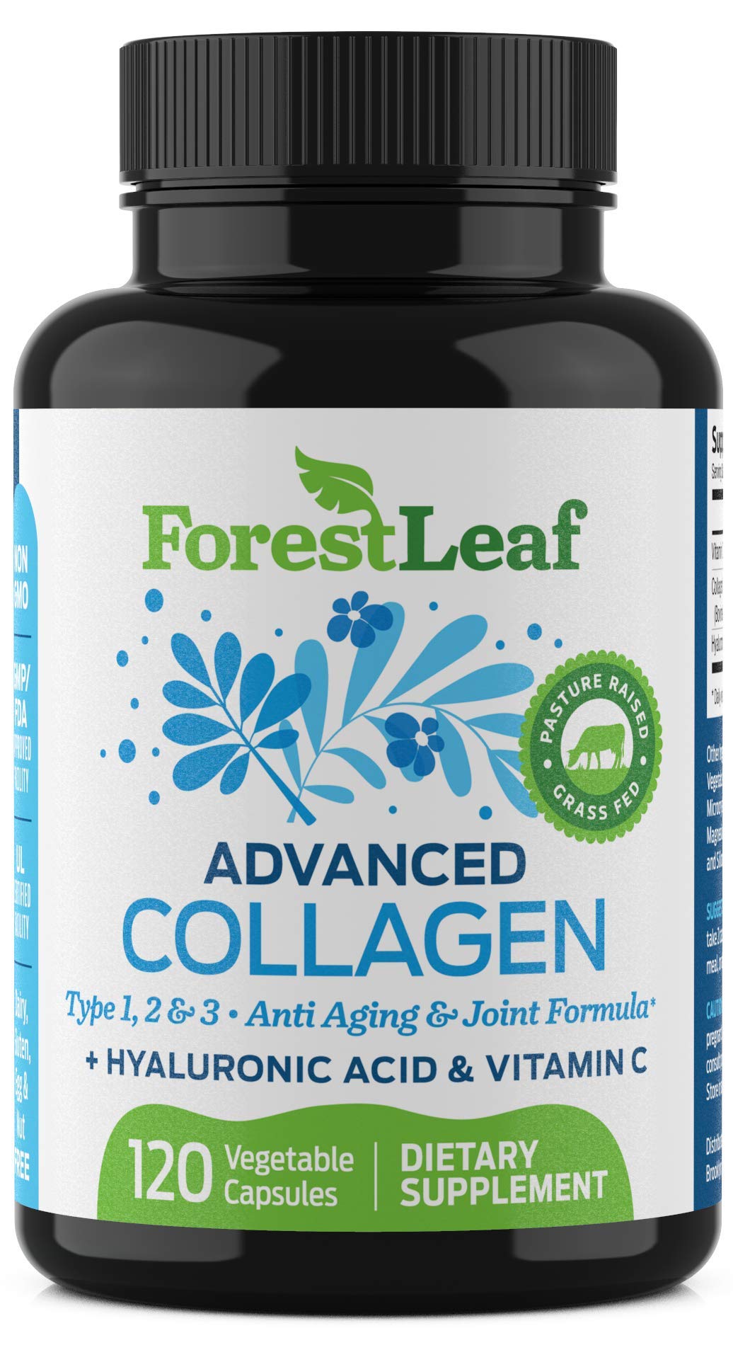 Advanced Collagen Supplement, Type 1, 2 and 3 with Hyaluronic Acid and Vitamin C - Anti Aging Joint Formula - Boosts Hair, Nails and Skin Health - 120 Capsules - by ForestLeaf