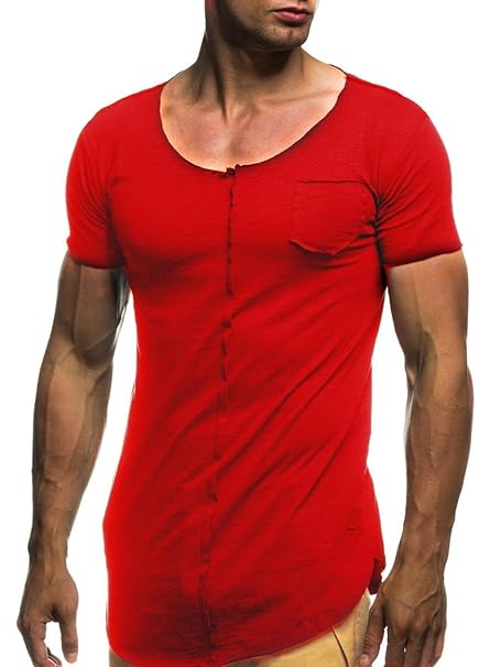 LEIF NELSON Herren Sommer T-Shirt Rundhals-Ausschnitt Slim Fit Baumwolle-Anteil | Moderner Männer T-Shirt Crew Neck Hoodie-Sw